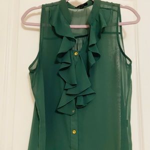 Hunter Green Ruffle Front Top